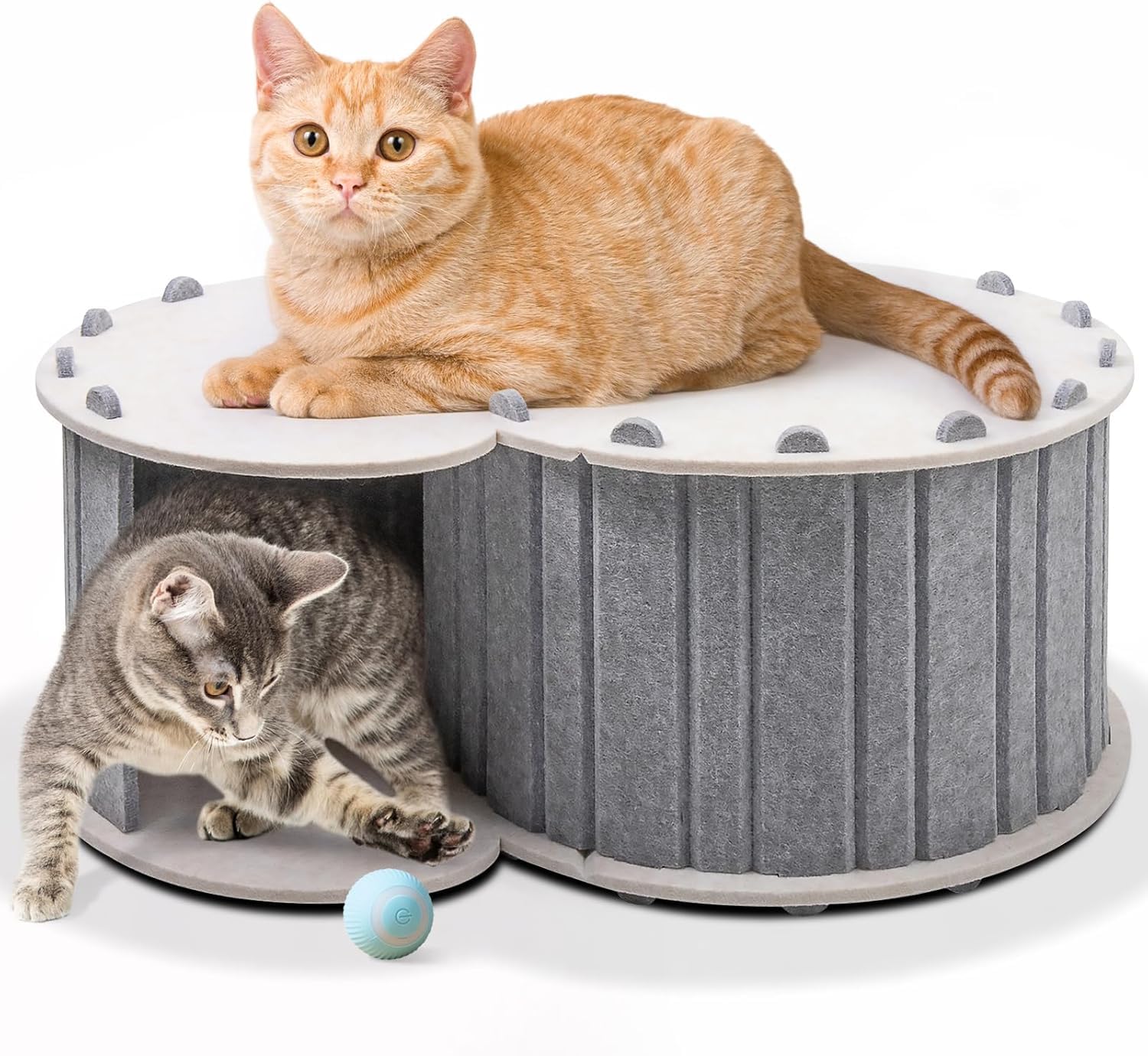 بيت للقطط في الاماكن المغلقة، كهف سرير للقطط المتعددة والكبيرة، مقاوم للخدش، سرير مغلق بنفق بيكابو قابل للطي (رمادي، L)