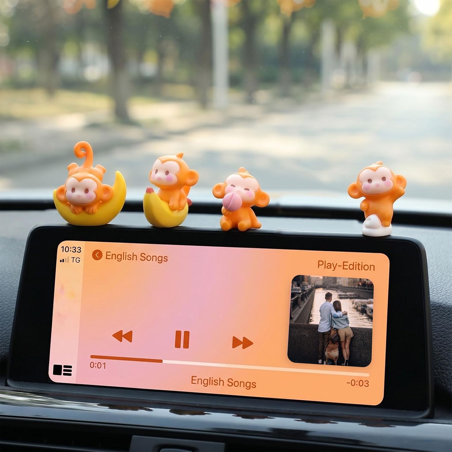 4PCS Cute Monkey Car Dashboard Decor, Mini Monkey Car Accessories Monkeys Rear View Mirror Decor Monkeys Dash Decorations Cute Cars Decal for Women Girl Cars Home Desk Gifts image 4