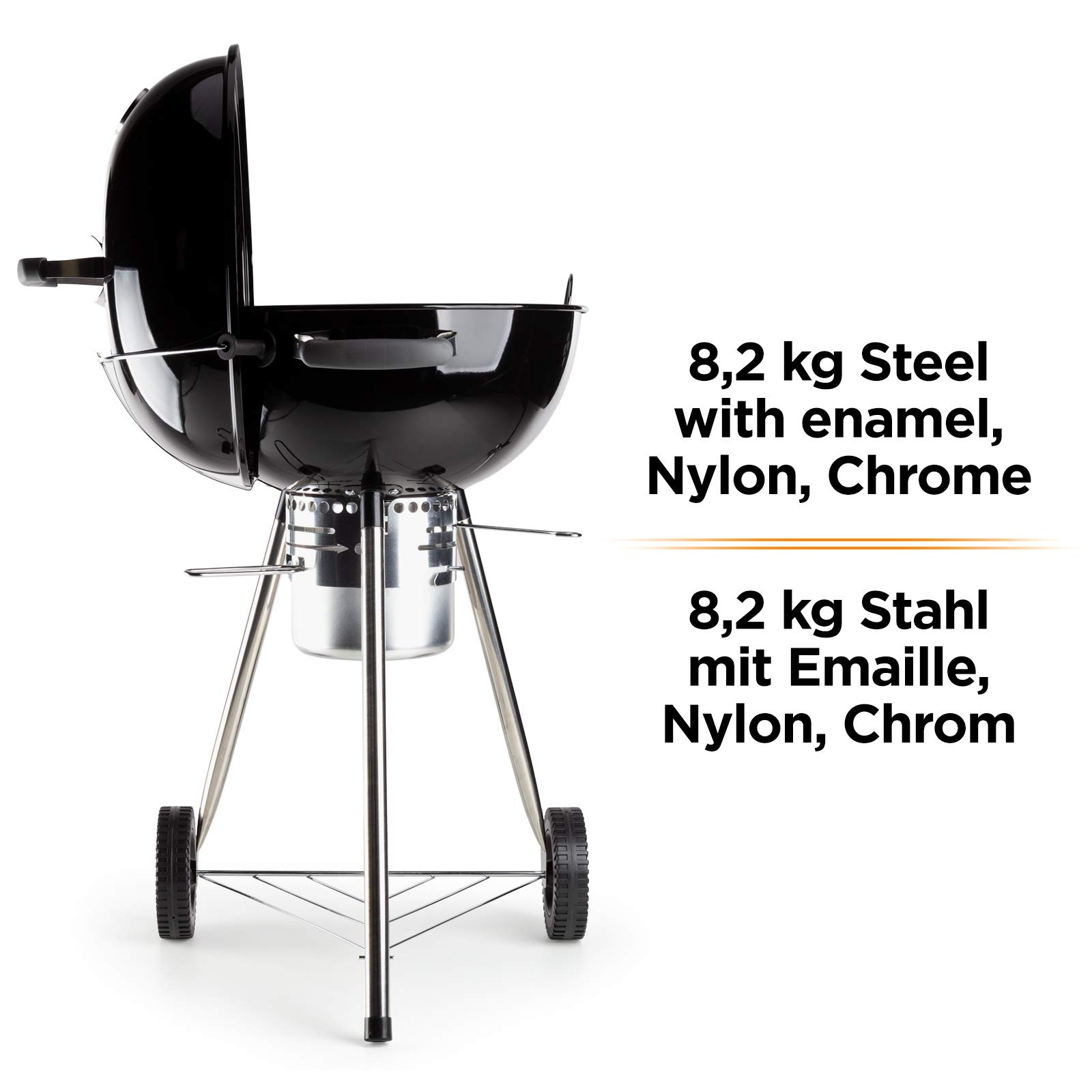 ROSMARINO Holzkohlegrill mit Deckel - Kugelgrill mit Thermometer, Einstellbare Belüftung, Grillrost, 2 Räder, Ascheschale - Grill für 4-8 Personen,Für Camping & Gartenparty