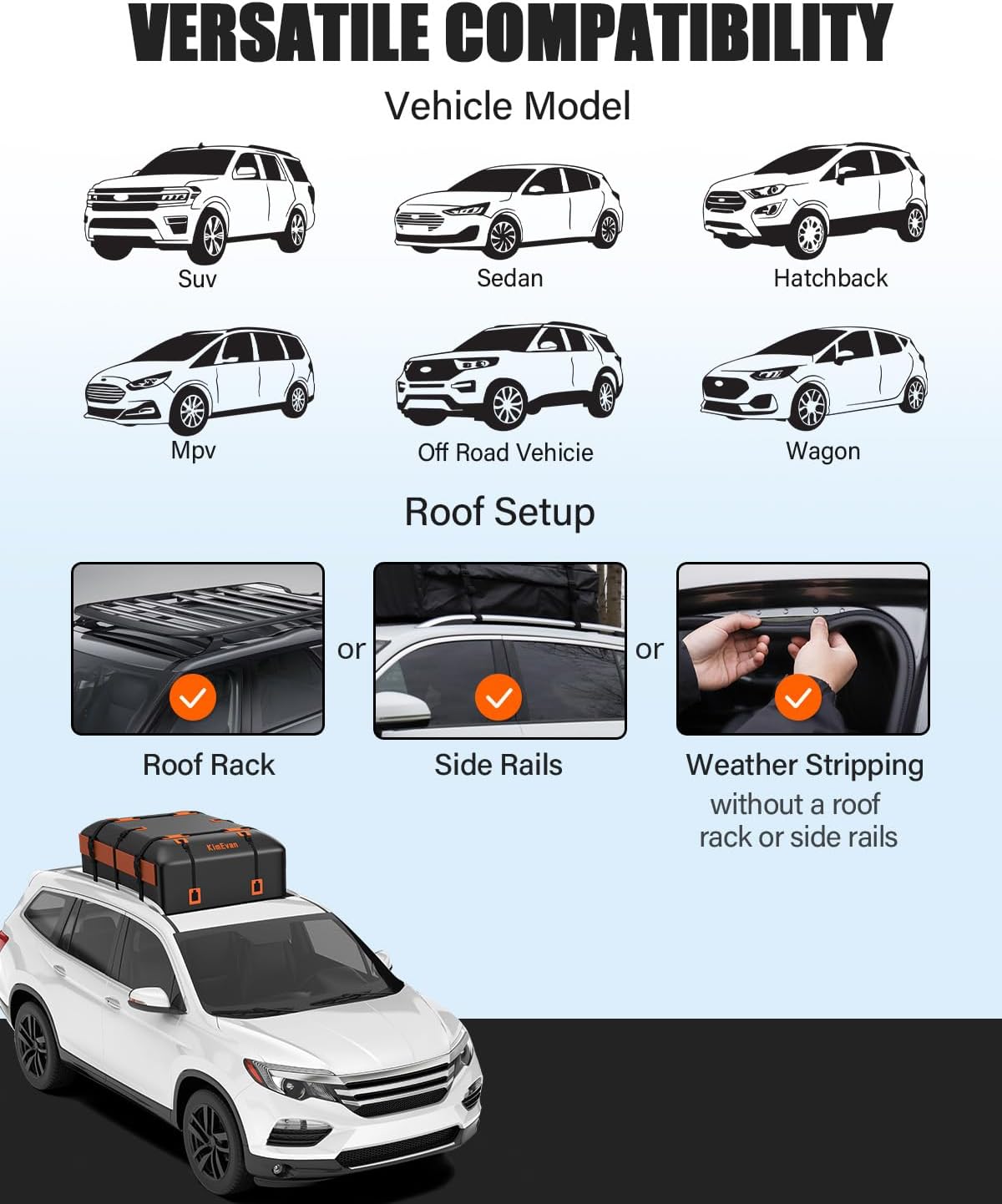Kimevan Waterproof Rooftop Cargo Carrier, Upgrade Waterproof Design Soft Cargo Bag 15/21 Cubic feet for All Cars with/Without Rack, Includes Anti-Slip Mat, 2 Reinforced Straps (21 Cubic Feet)