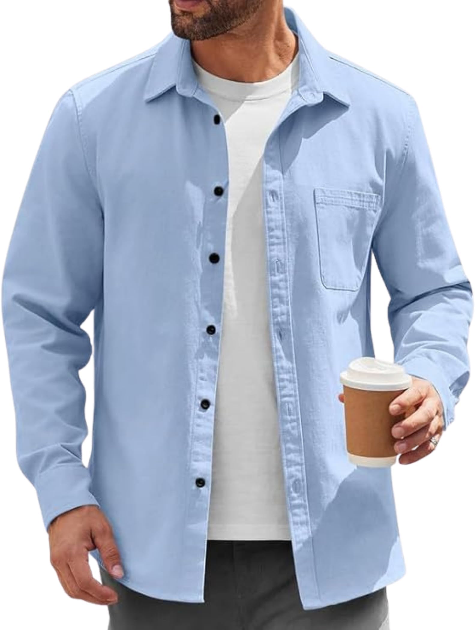 - Men’s Casual Button Down Overshirt for Men | Regular Fit Long Sleeve Solid Shirt Jacket | Front Pocket Smart Casual Wear | Everyday Office Travel Layering Shirt for Men