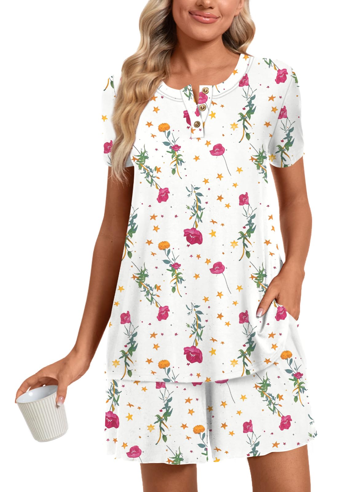 syoss Women's Pajama Sets Short Sleeve Sleepwear Soft Comfy Pj Lounge Sets