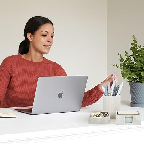 Miniatura 4 de Juego de 3 organizadores de escritorio estéticos para tu oficina, accesorios de escritorio de hormigón resistentes para mujeres u hombres que