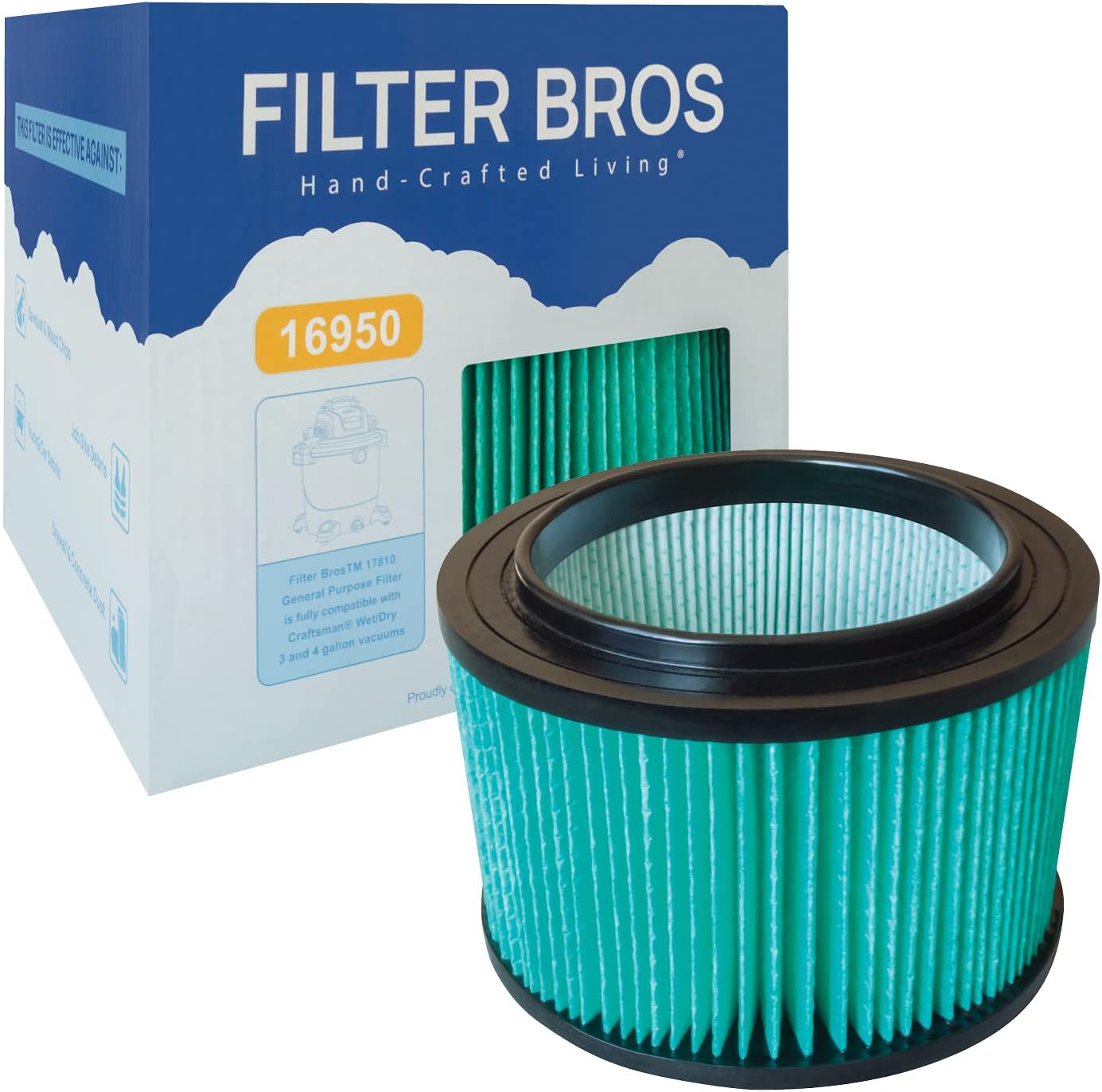 Filter Bros 16950 HEPA Replacement Filter Fits Craftsman Shop Vacuums 3-4 Gal