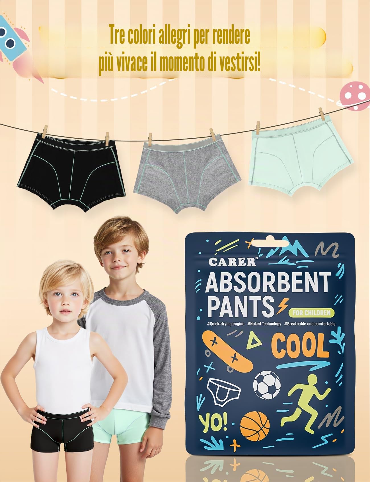 Carer Boxer per Incontinenza Bambini Confezione da 3 Pezzi Assorbenza 70ml