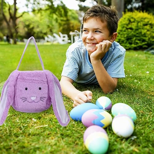 Miniatura 5 de Cesta de caza de huevos de Pascua,Cesta de conejo de Pascua de felpa,Cubos de Pascua de oreja larga