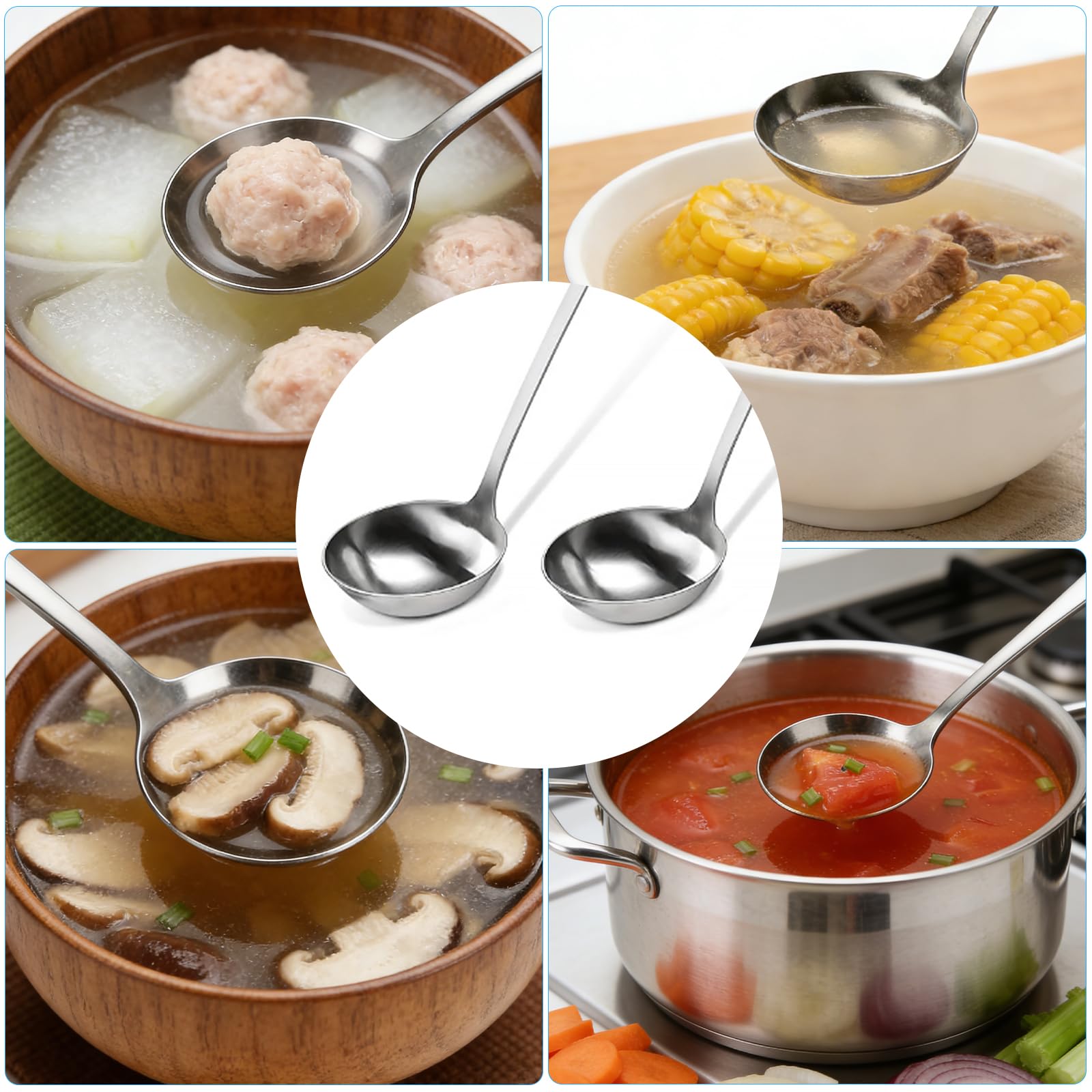 2 Stück Suppenkelle aus Hochwertigem Edelstahl – Zum Servieren und Schöpfen von Suppen und Eintöpfen, suppenkelle edelstahl, spülmaschinengeeignet, Saucen Schöpflöffel, Schöpfkelle