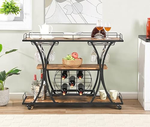 Miniatura 6 de PAG Estante de vino independiente con soporte para copas de vino, gabinete de barra de café de 3 niveles para el hogar, cocina, sala de estar,