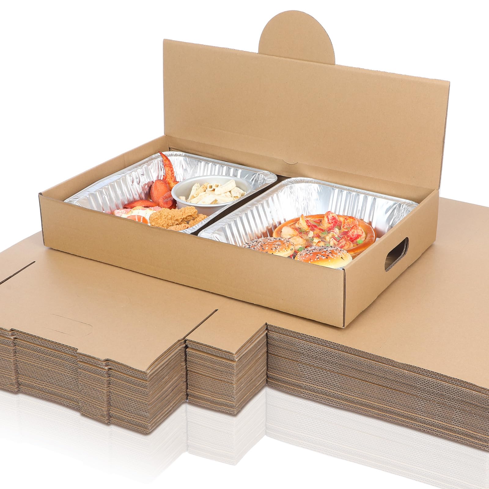 35 pack pop-up catering box 22 x 13.5 x 3.5 inch kraft corrugated full pan catering box secure stackable food delivery container bakery storage boxes for party theaters stadiums