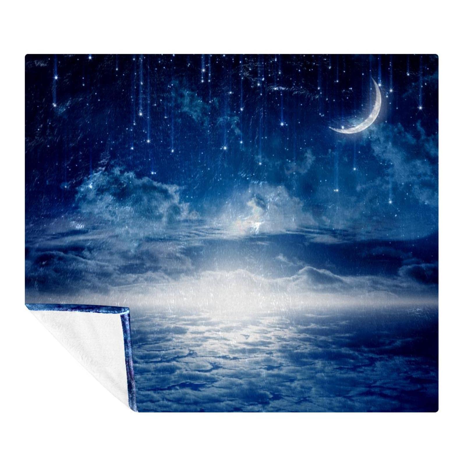 Couverture microfibres lune et étoiles pour lit adulte et enfant