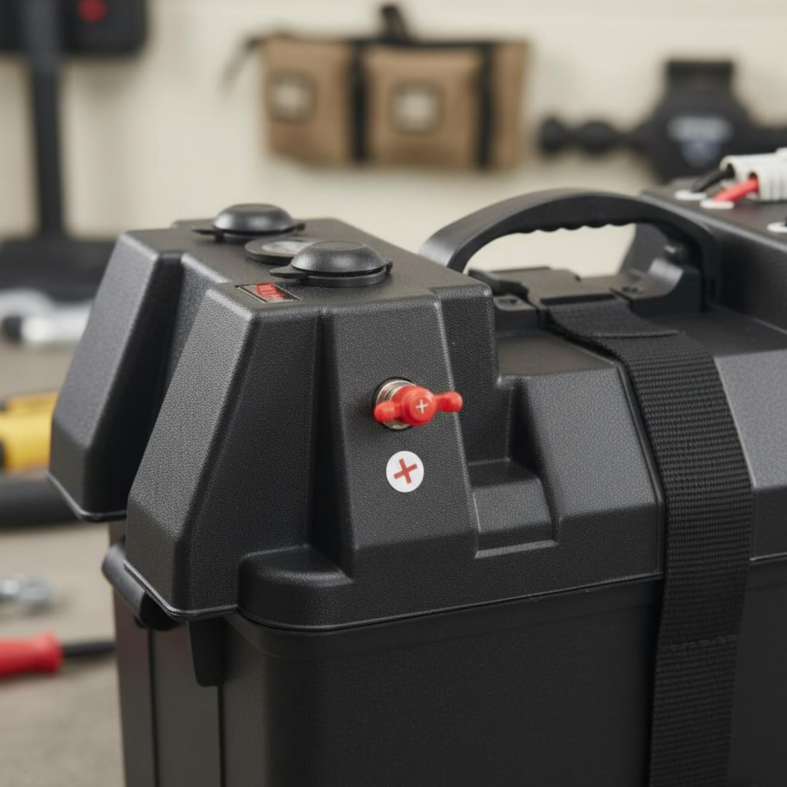 Contenitore Portatile di Alimentazione Scatola Batteria Cassa Elettrica Custodia Energia per Componenti con Corpo Rettangolare E Cinghia Frontale, Con Morsetti