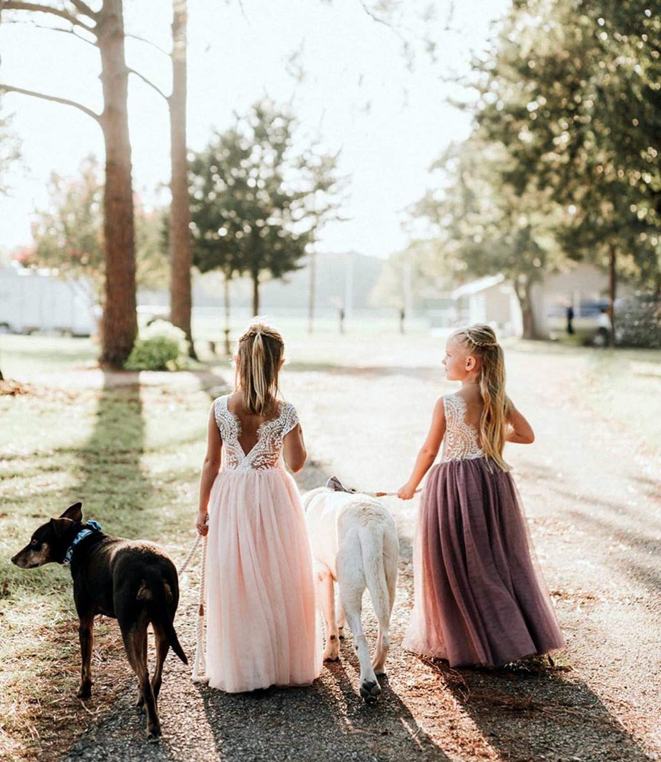 Robe de fête pour fille - Dentelle - Dos en V - Sans manches - Moelleuse - Tulle - Robe de princesse - Robe de princesse - Robe de demoiselle d'honneur
