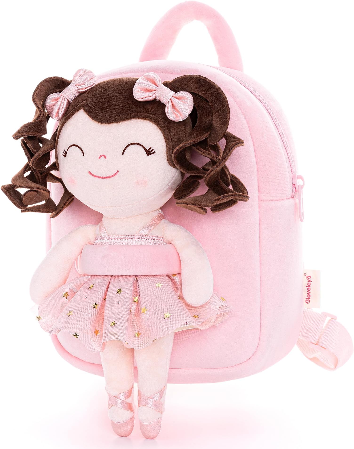 Gloveleya Toddler Backpack Baby Ballerina Girl Gifts Plush Curly Hair Ballet Backpack - Champagne Pink 9 inches