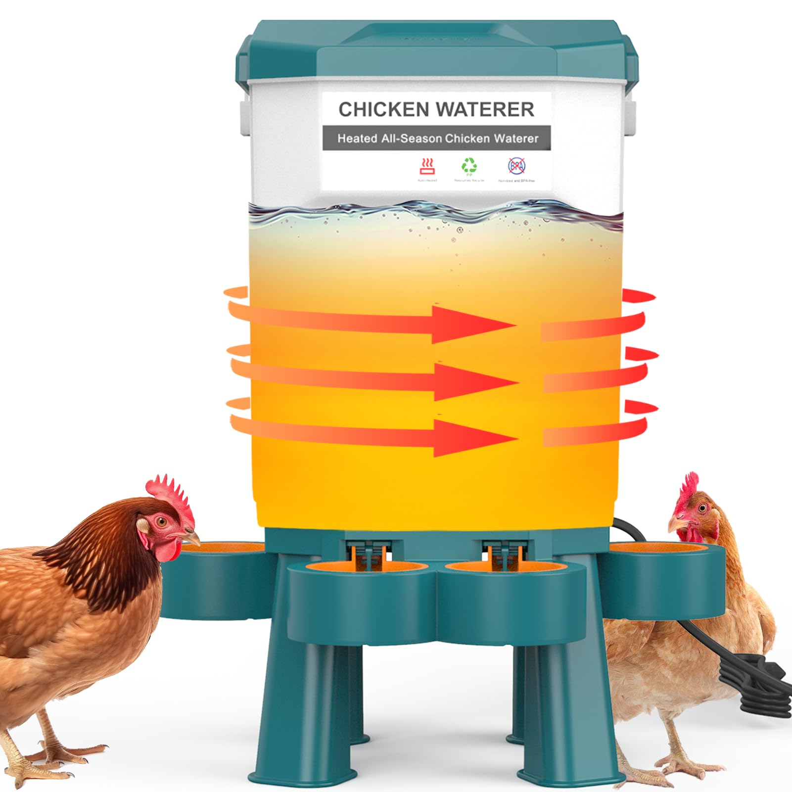 Photo 1 of ***USED***Hanging Heated Chicken Waterer, 3 Gallon Plastic Chicken Water Heater Heated Poultry Drinker, Detachable Legs, Winter and Summer Dual-use, Poultry Water Heater for Chicken Goose Duck - Dark Blue