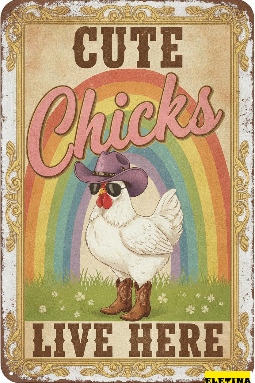 Personalized Sign for Man Cave Chicken Coop Decor Cute Chick Live Here Vintage Metal Tin Chicken Lovers Farmers Home Farm Fence Garden Yard Patio Outdoor 8x12inch Private Property Decorative