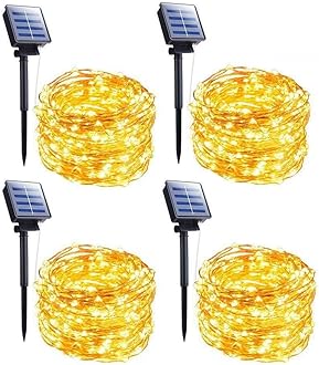 BrightownSolar String Lights Outdoor Waterproof, 4 Packs Total 132 Ft 400 LED Solar Fairy Lights with 8 Modes, Twinkle Solar Powered Outdoor Lights for Patio Yard Trees Wedding Christmas, Warm White