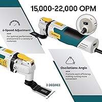 Vista 4 de Enventor Sierra multiherramienta, sierra oscilante eléctrica con 43 accesorios, mango auxiliar, máximo 22,000 OPM, 6 velocidades variables, ángulo