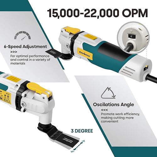 Miniatura 4 de Enventor Multiherramientas oscilantes, sierra oscilante eléctrica de 2.5 A con 43 accesorios, 15000-22000 OPM, 6 velocidades variables, ángulo de