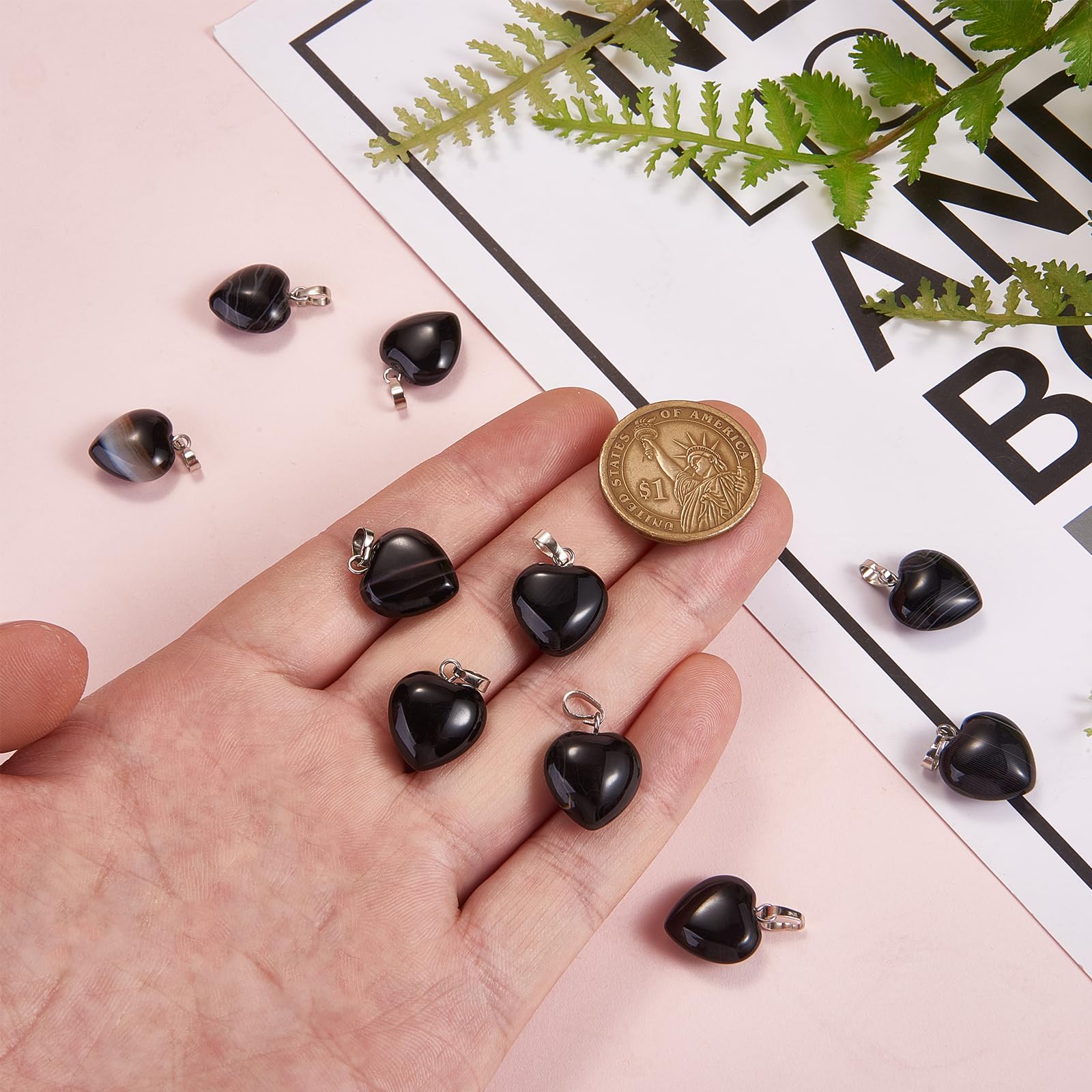 BEEFLYING 10 Pcs Natural Gemstone Heart Pendant Charms Black Agate Charms Healing Stone Pendants for Jewelry Making Crafts Supplies - Image 3