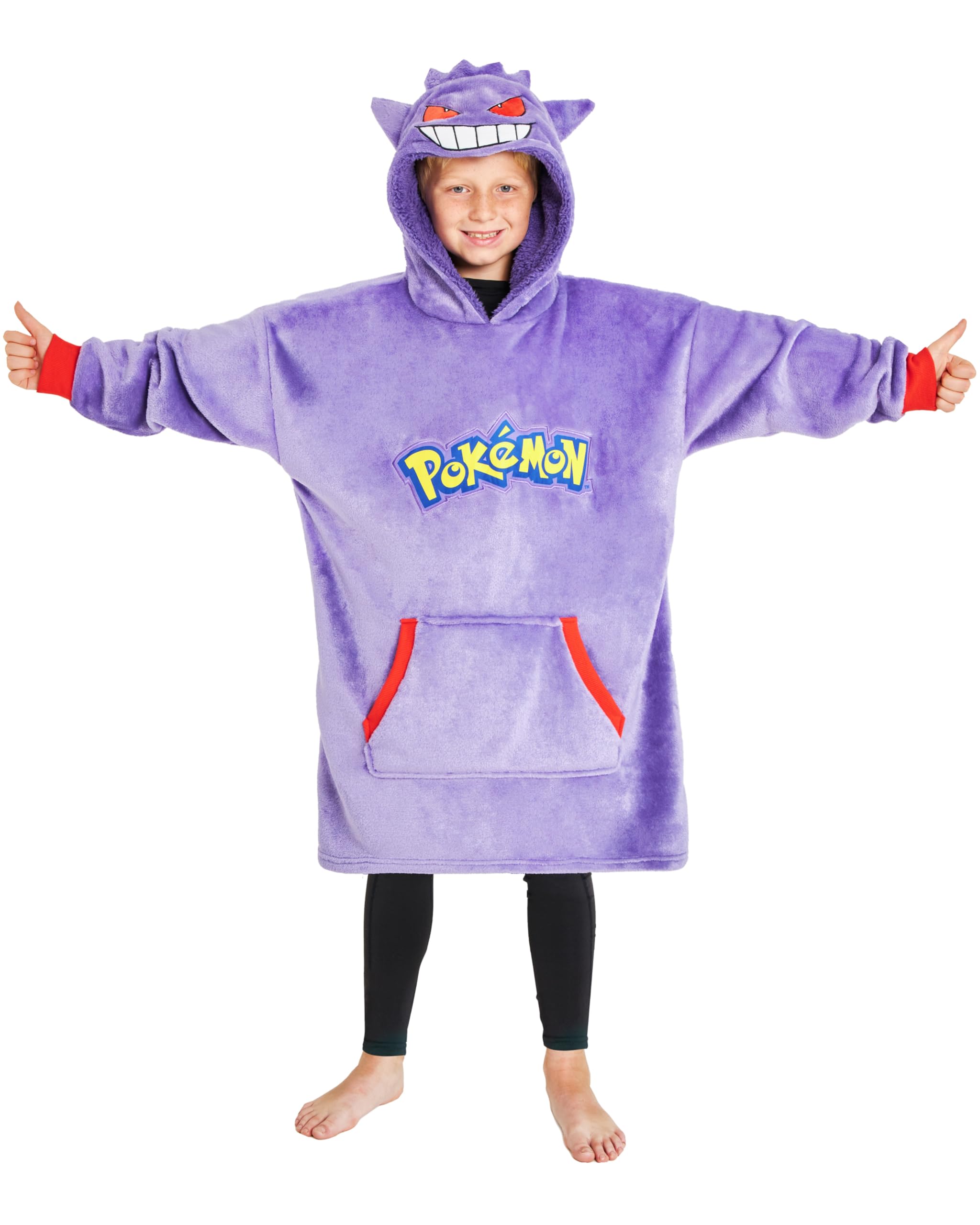 Pokemon Pikachu Blanket Hoodie for Kids Cozy Warm Anime Fleece Wearable Blanket (Purple Gengar)
