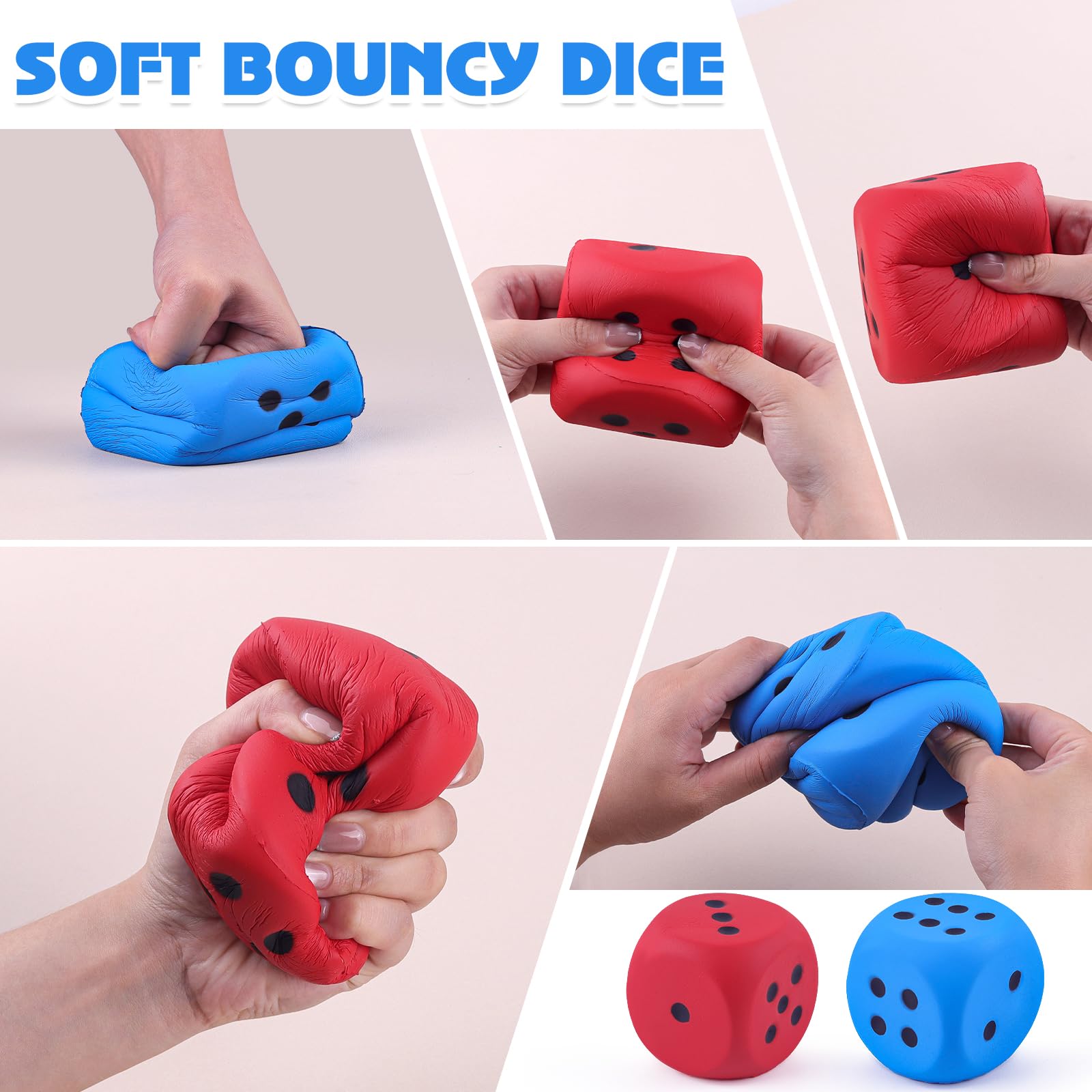 Anboor 2 Pcs Large Foam Dice for Adults Kids - 3.54" Jumbo Big Dice Giant Soft Fun, Colorful Dices for Game Nights & Classroom Activities (Blue & Red) - Image 3