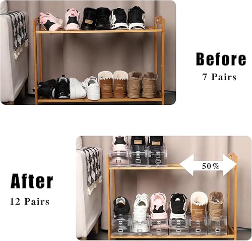 Miniatura 5 de Organizador de ranuras para zapatos, apilador de zapatos transparente, estante de zapatos de nivel ajustable, ahorro de espacio de almacenamiento
