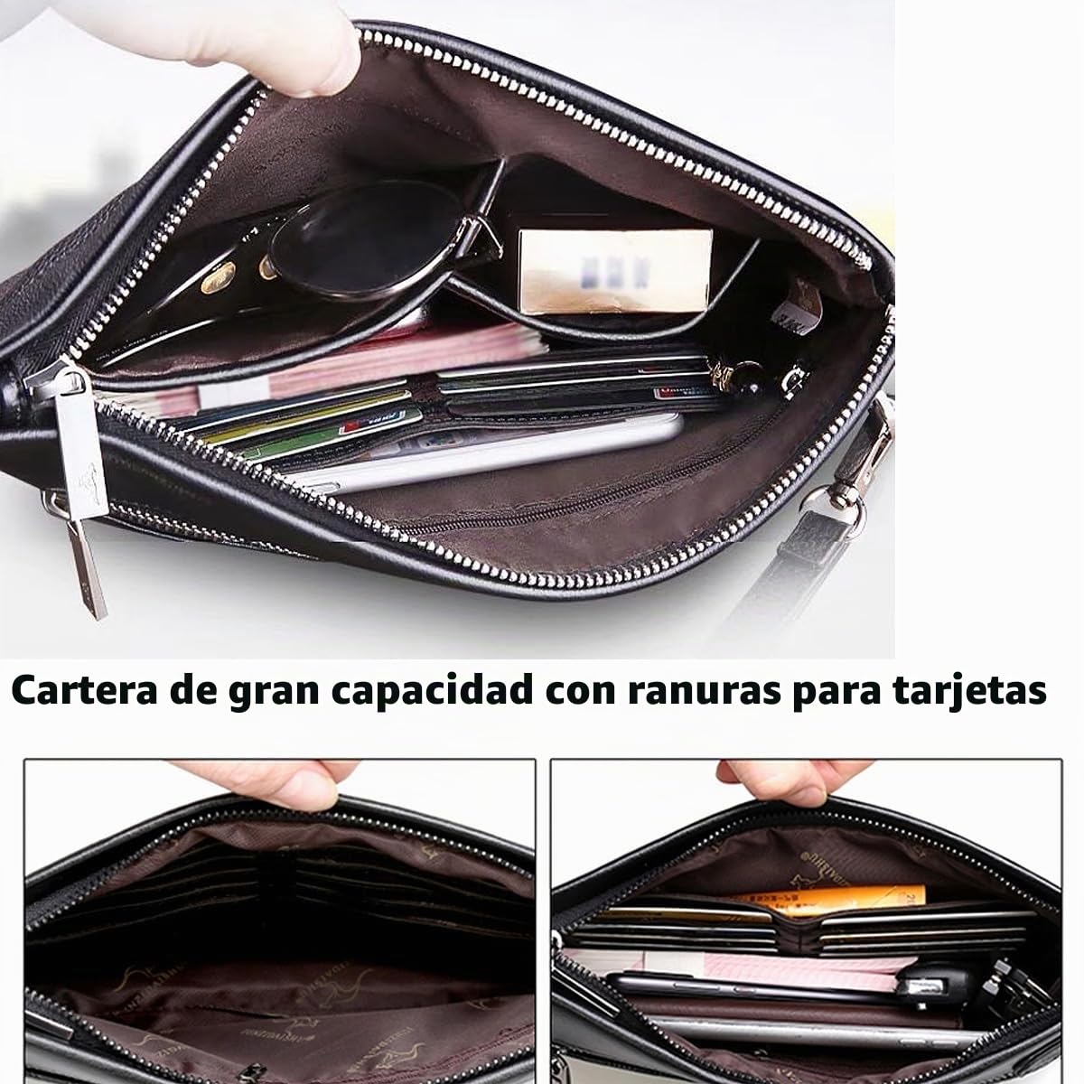 A-QMZL Bolso de hombre de mano de muñeca negra El nuevo bolso hombre piel elegante gran capacidad bolso con ranura para tarjetas para trabajo viaje casual oficina bolso