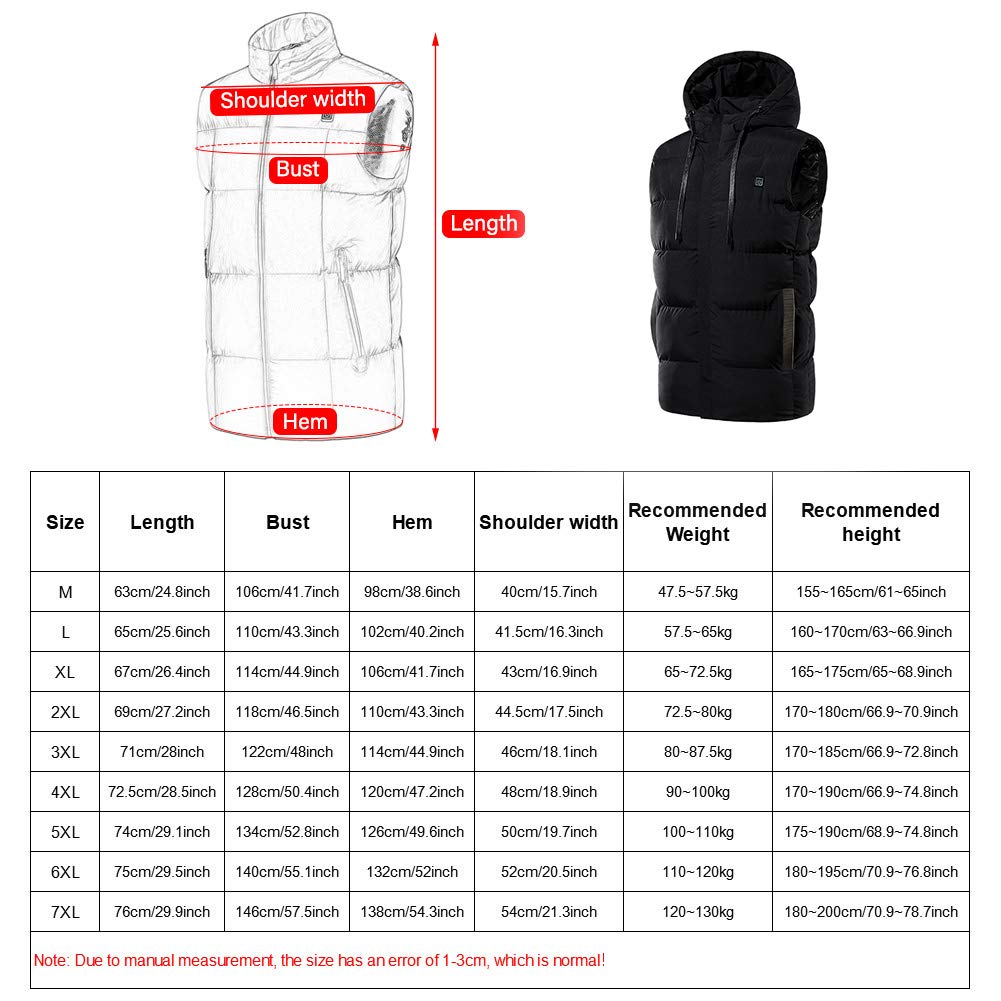 Kamizelka ogrzewana, 7 Ogrzewanie strefowe Outdoor Camping Piesze wycieczki Wędkarstwo Ciepłe zimowe ubrania męskie Elektryczny grzejnik USB Kurtka termiczna, niebieska, 5XL(Black,M)