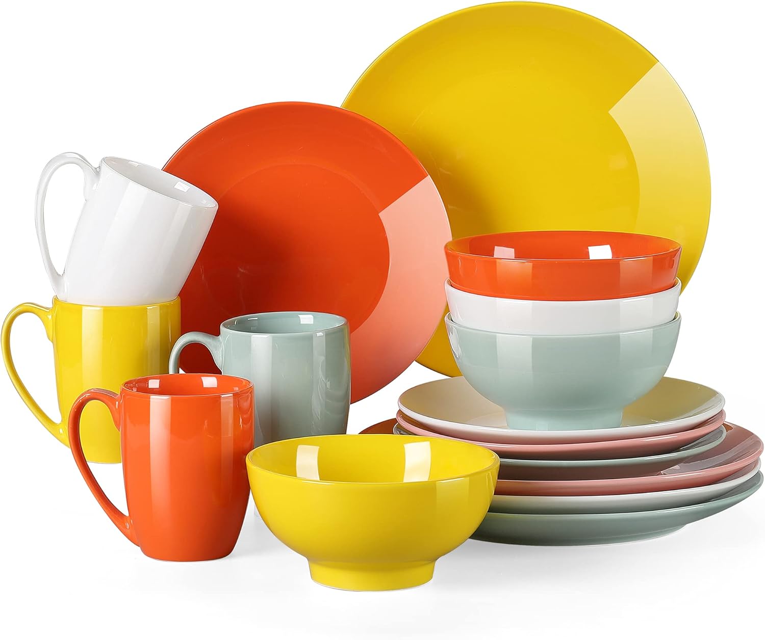 Porcelain Dinnerware Set for 4, 16Piece Orange Dinner Sets