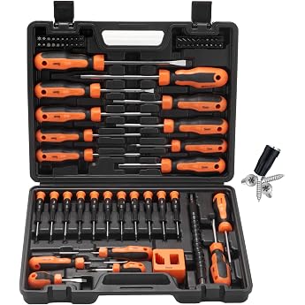 Sinoer 70 Pcs Chrome Vanadium Steel Magnetic Screwdriver Set with Cross Flat and Torx Screwdriver Set