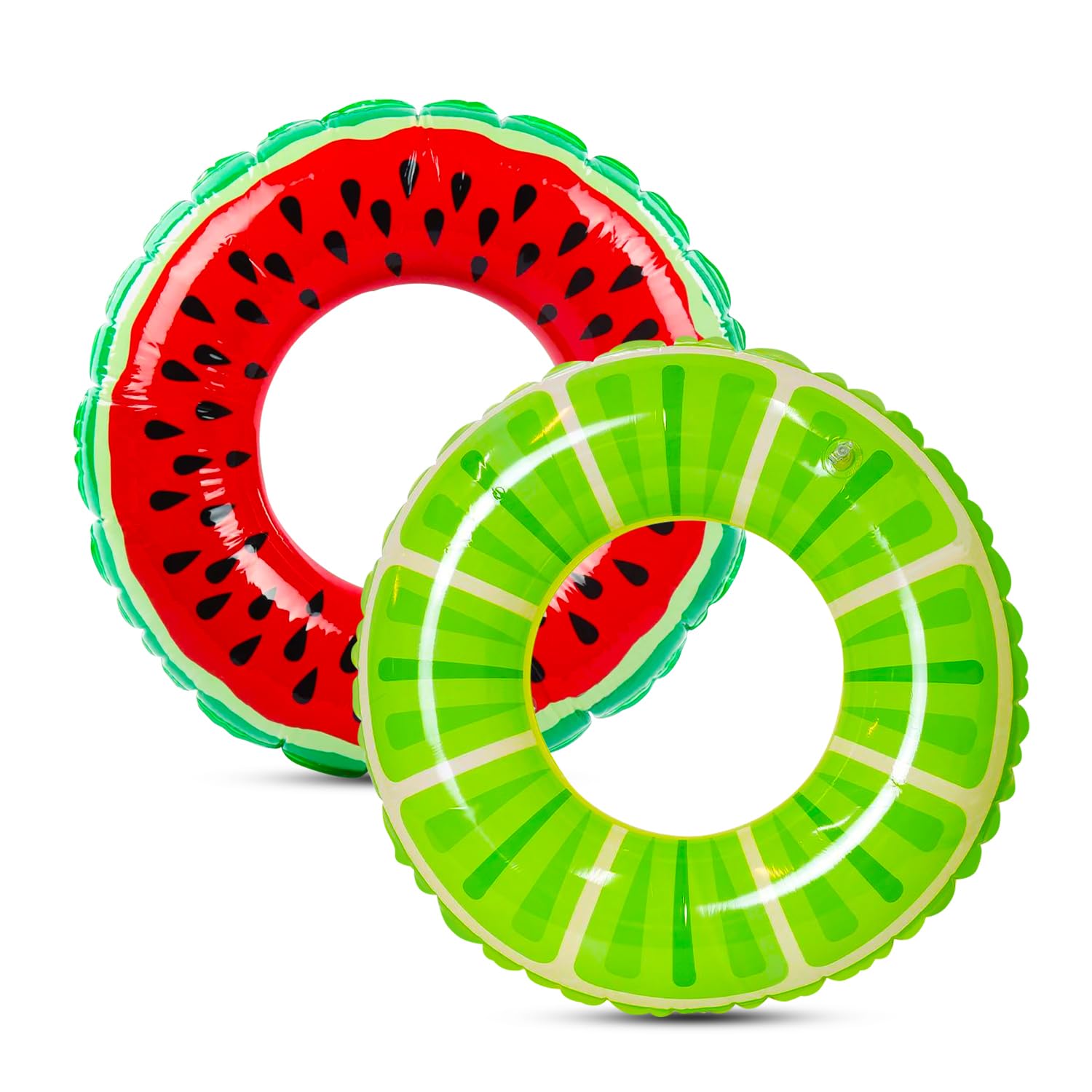Hlisippa 2Pcs Pool Inflatables Floats for Adults, Swimming Pool Inflatables, Fruit Rubber Ring, Inflatable Pool Toys, Watermelon Swimming Ring for Summer Beach Pool Party (‎Red+Green)
