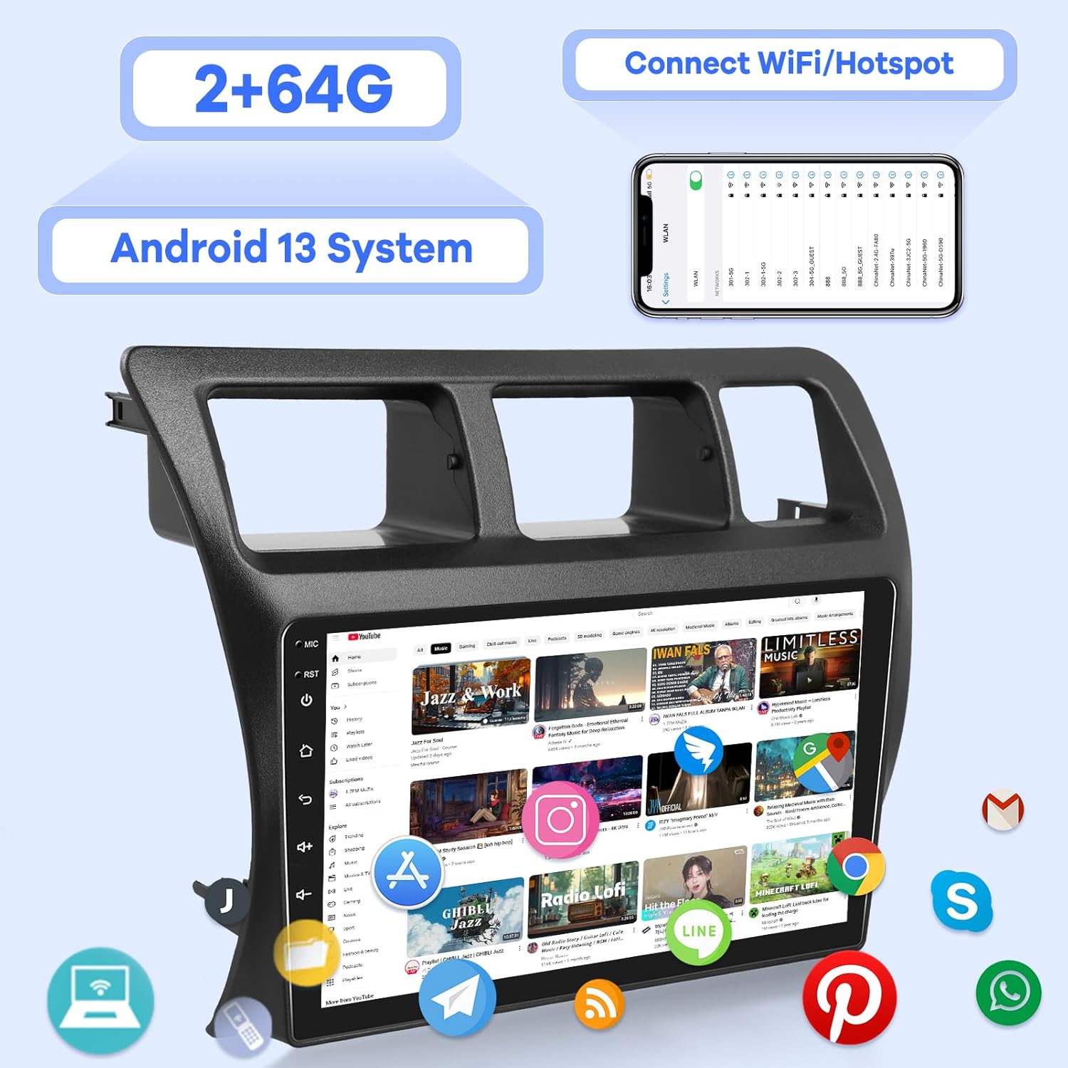 EKAT [2G+64G] Radio for Toyota Corolla 1991-1997 LHD Manual AC, Android Car Stereo with 9 inch Touch Screen, Carplay/Android Auto/1080P/Bluetooth/WiFi +AHD Backup Camera