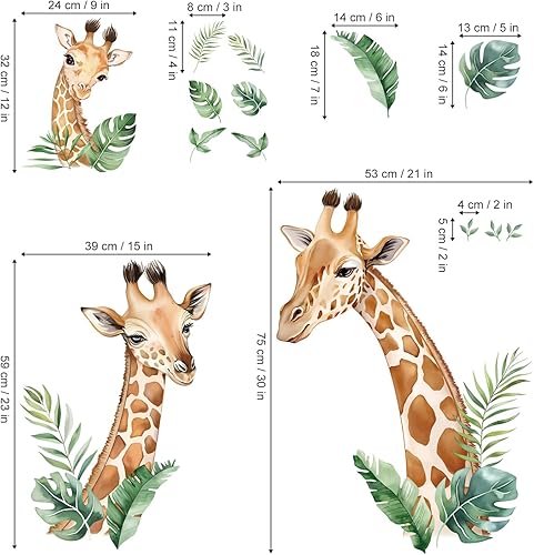 Miniatura 4 de wondever Calcomanías de pared con diseño de jirafa, diseño de hojas tropicales, para sala de estar, dormitorio, cuarto de bebé, habitación de los