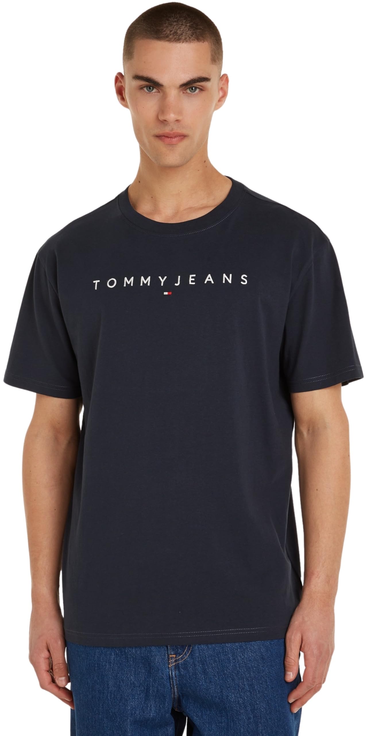 Tommy Jeans Men's Tjm Reg Linear Logo Tee Ext S/S T-Shirts, Dark Night Navy, XL