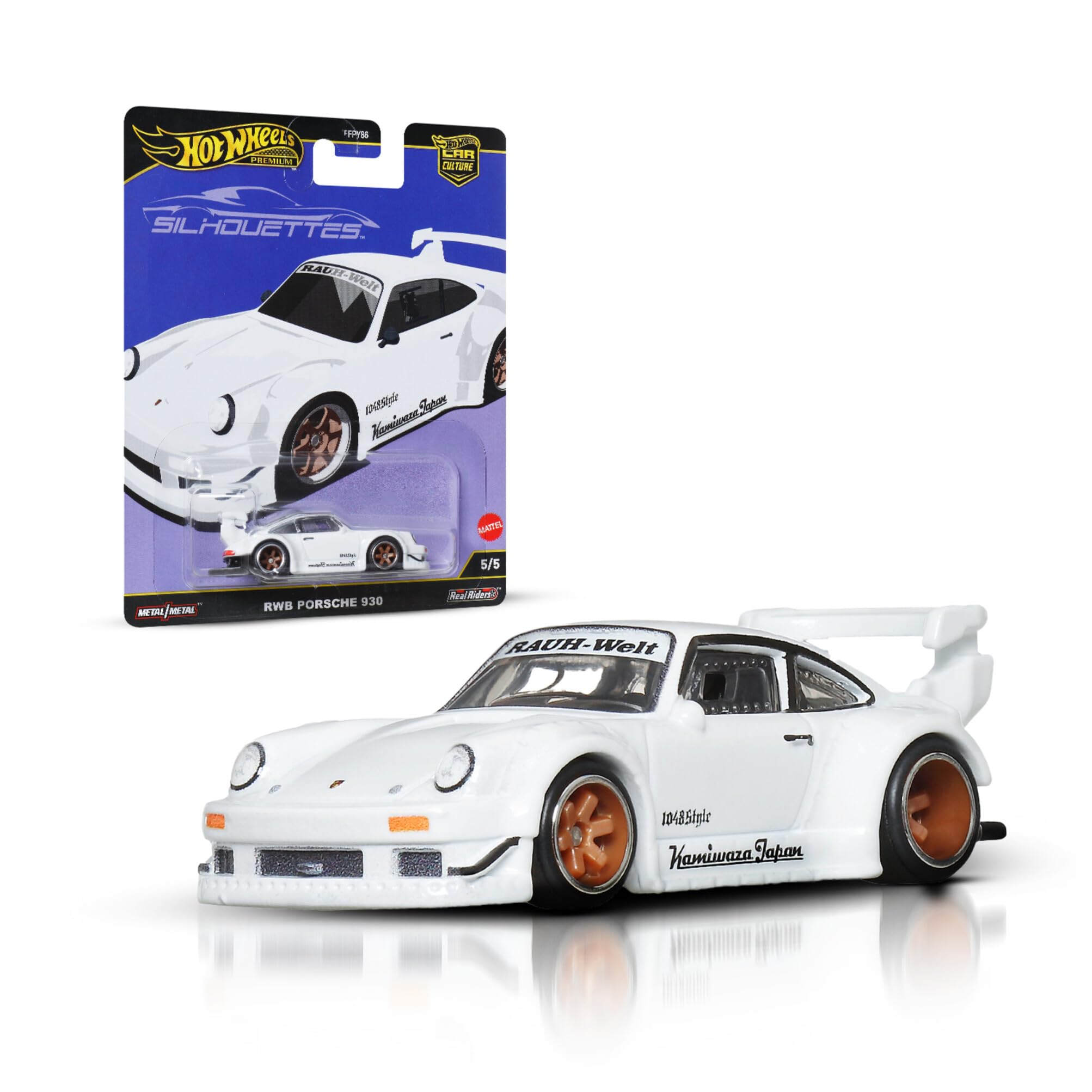 Hot Wheels Premium Porsche 930 RWB, Car Culture Collectible Toy Car, 1:64 Scale Die-Cast Porsche 930 RWB, Silhouettes Vehicle with Real Riders Tires, JBK58