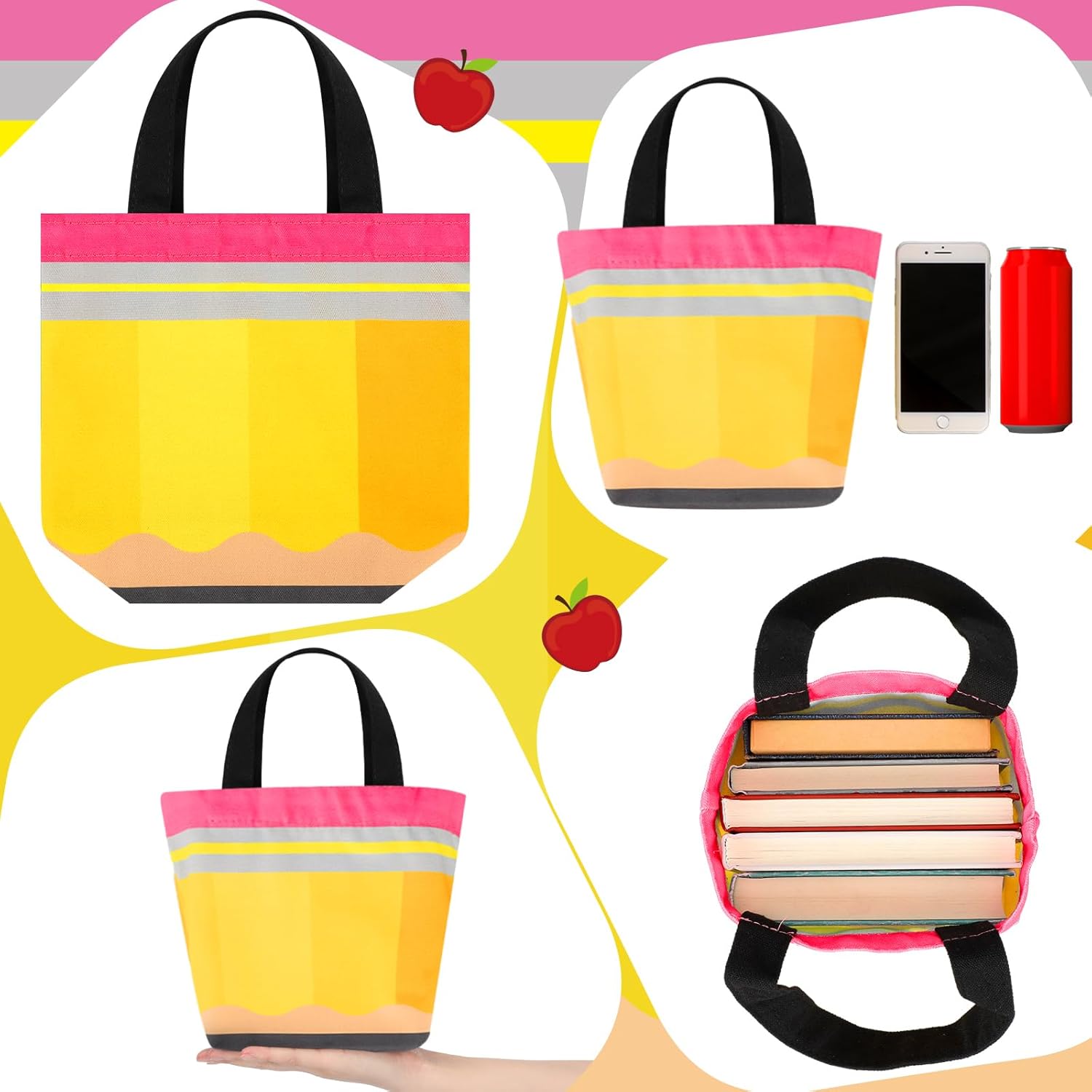 12 Pcs 9" x 8" x 4" Teacher Mini Canvas Tote Bag Bulk Small Teacher Appreciation Gifts Mini Reusable Gift Bag for Women Graduation Office - Image 5