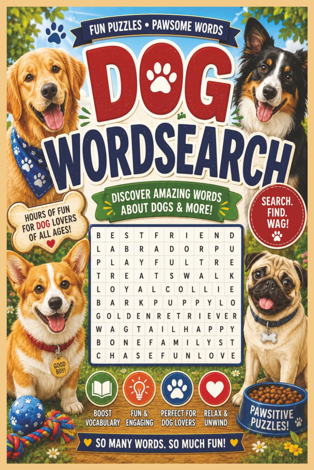 Dog Wordsearch: Dog Wordsearch Puzzlebook: For Teens, Adults and Seniors 6x9 Inches with 120 Pages | Challenge Your Brain with Dog themed Puzzles