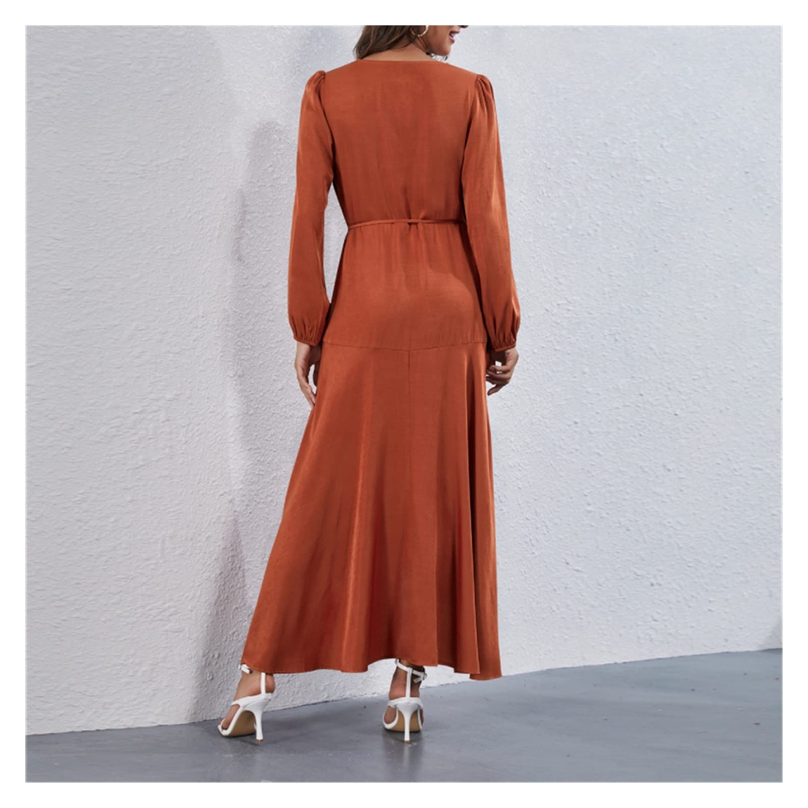 Autumn Winter Dress Women's Dress Solid Color Party Dress for Women Fashion  Long Dresses Female Robe (Color : Rust red, Size : XL.) : Amazon.co.uk:  Fashion