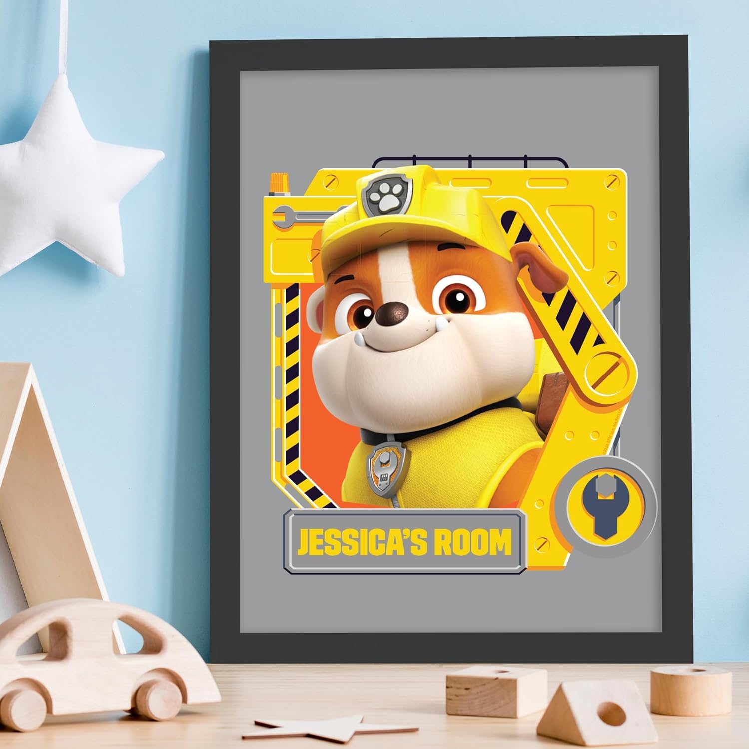 Themed Blue Paw Patrol Print - Rubble Graphic Personalised Poster Wall Art (21Cm X 29.7Cm - A4)