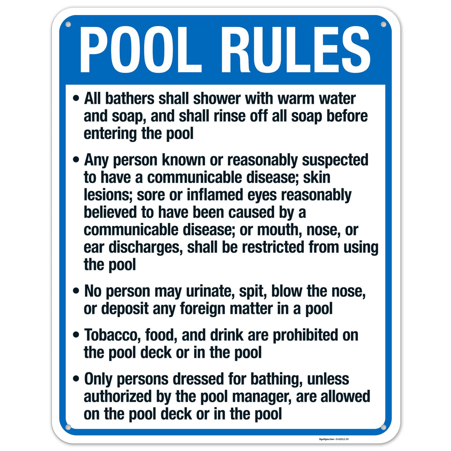 Alaska Pool Rules Sign, Complies with State of Alaska Pool Safety Code, 24x30 Inches, 55 mil Thick HDPS (high Density polystyrene), Made in USA