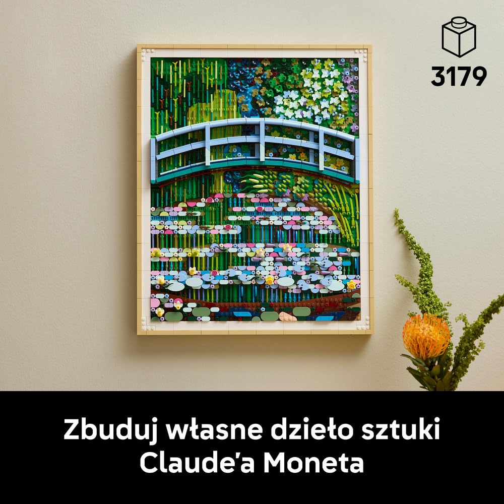 LEGO Art Claude Monet — Most nad stawem z liliami wodnymi 31220 | Obraz z klocków, zestaw konstrukcyjny dla dorosłych, prezent dla fana sztuki, ozdoba z efektem 3D, 3179 elementów