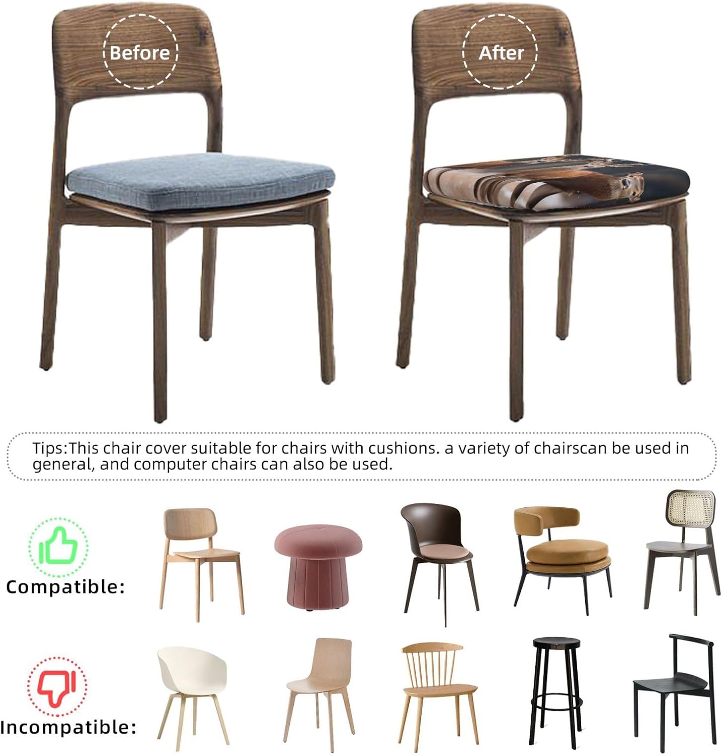 Deers Picture Print Square Cushion Covers 6 Pcs Set Elastic Non-Slip Seat Cushion Slipcovers Pet Furniture Protectors for Chair, Sofa