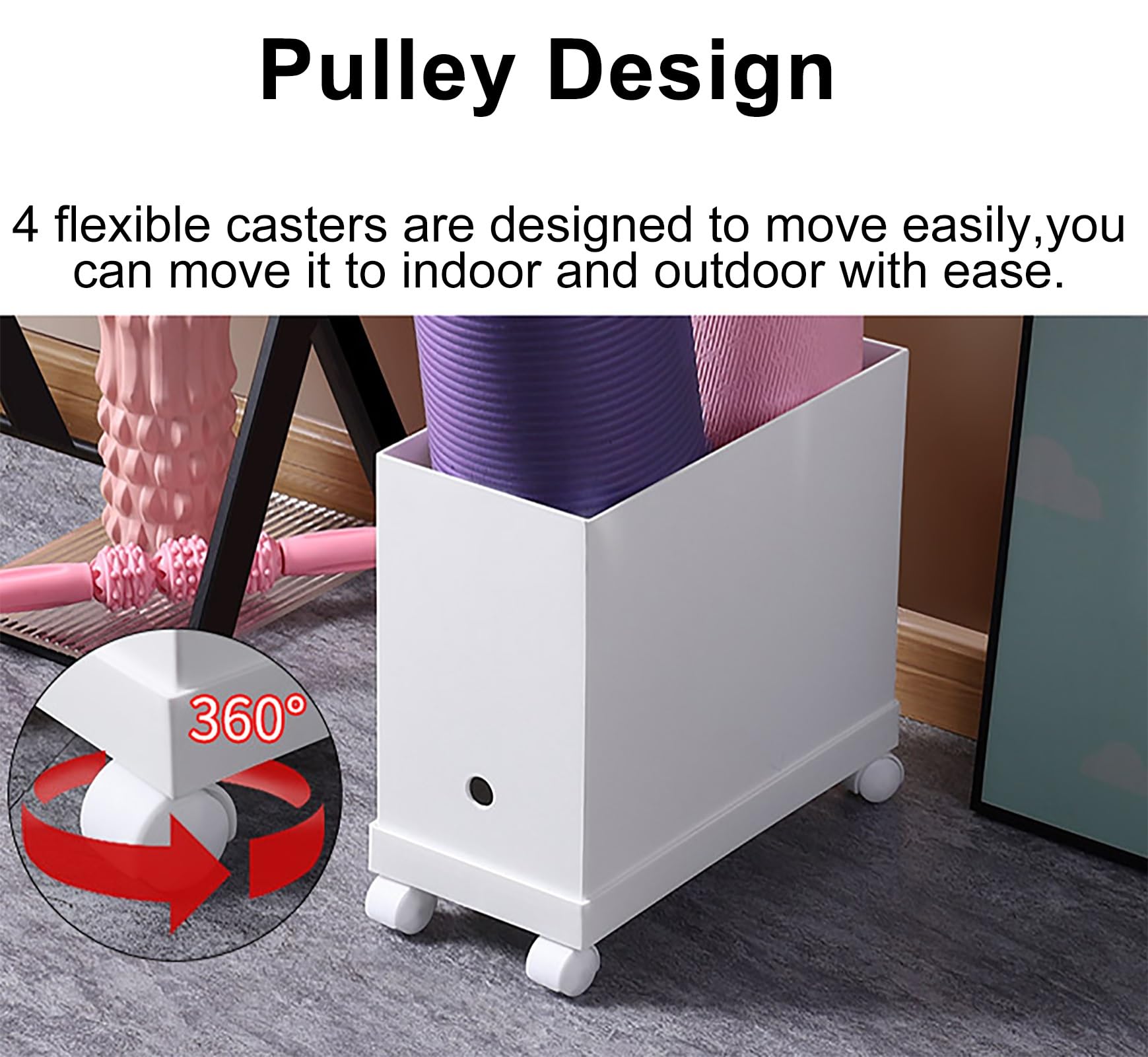 Soporte para Esterilla de Yoga, Estante de Almacenamiento con Ruedas, Soporte de Gran Capacidad para Rodillos de Espuma, Bloques de Yoga y Bandas de Resistencia, Organizador de Gimnasio en c