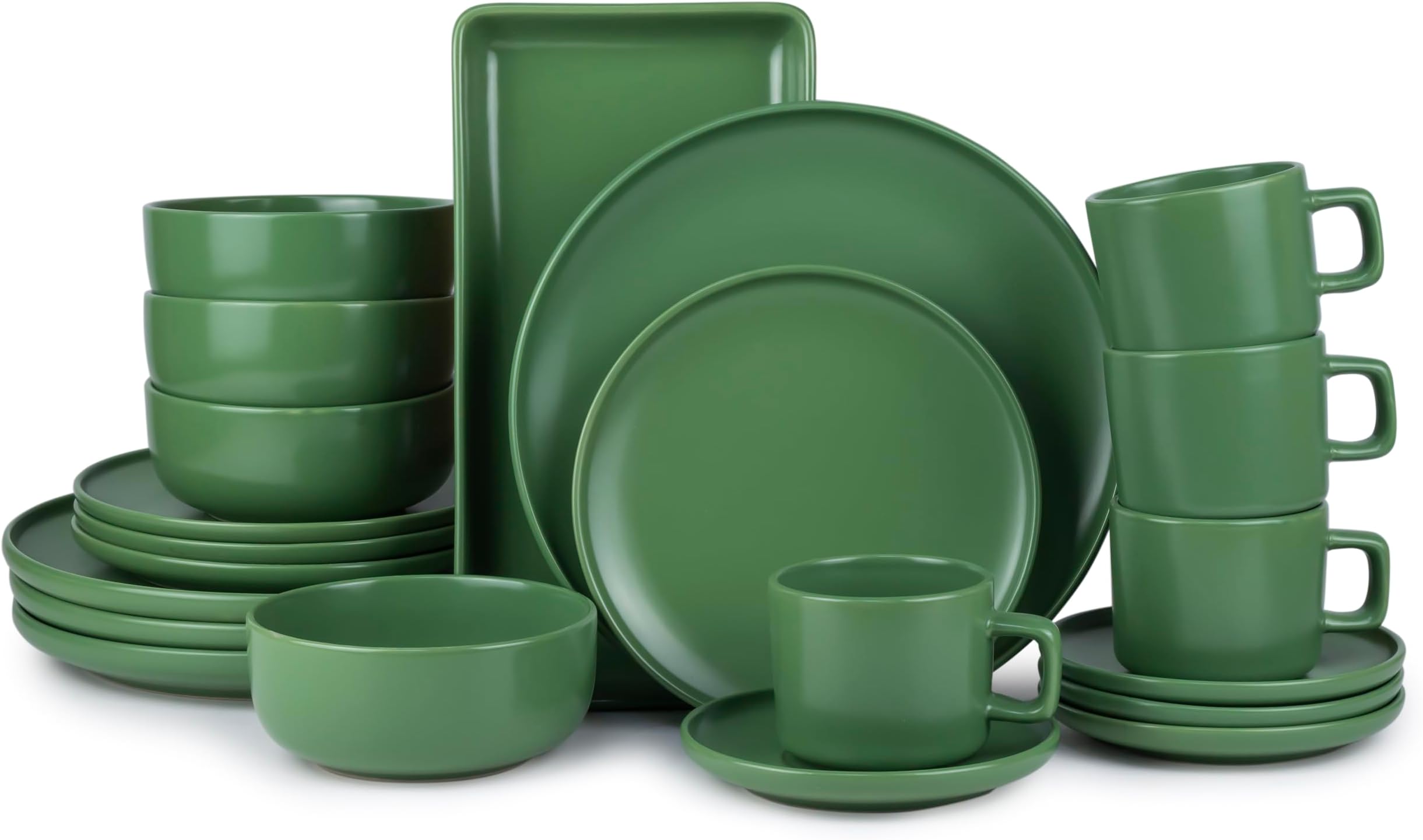 21-Pieces Stoneware Dinnerware Set, Dinner Set, Kitchen Dinnerware Ceramic Crockery Set, Dinner Service Set for 4, 26cm Dinner Plate, 20m Plate, Cereal Bowl, cup & saucer, Platter LANA