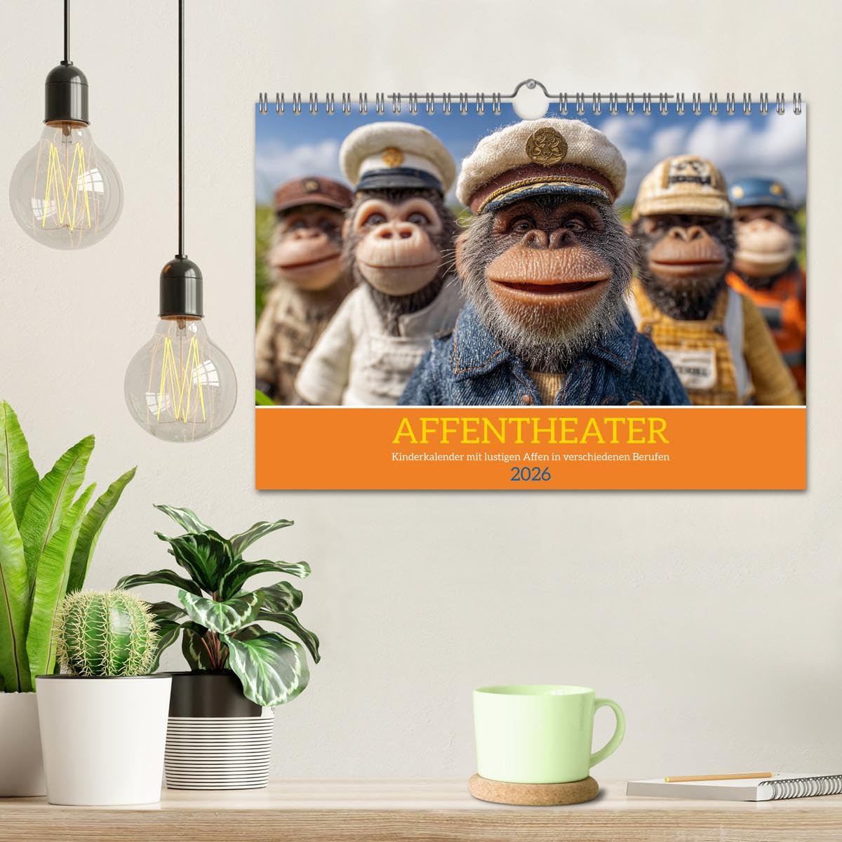 Affentheater - Kinderkalender mit lustigen Affen in verschiedenen Berufen (Wandkalender 2026 DIN A4 quer), CALVENDO Monatskalender: Süße und lustige Affen in Berufen begleiten Kinder durch das Jahr