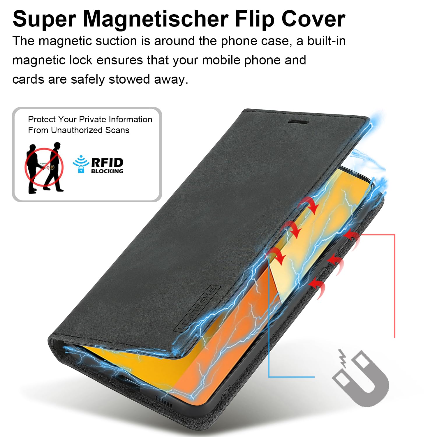 Custodia A Portafoglio In Pelle Per Xiaomi Redmi Note 13 5G - Con Pellicola Protettiva Inclusa - Copertina Pieghevole Con Chiusura Magnetica, Porta Carte E Contanti - Antiurto - 5