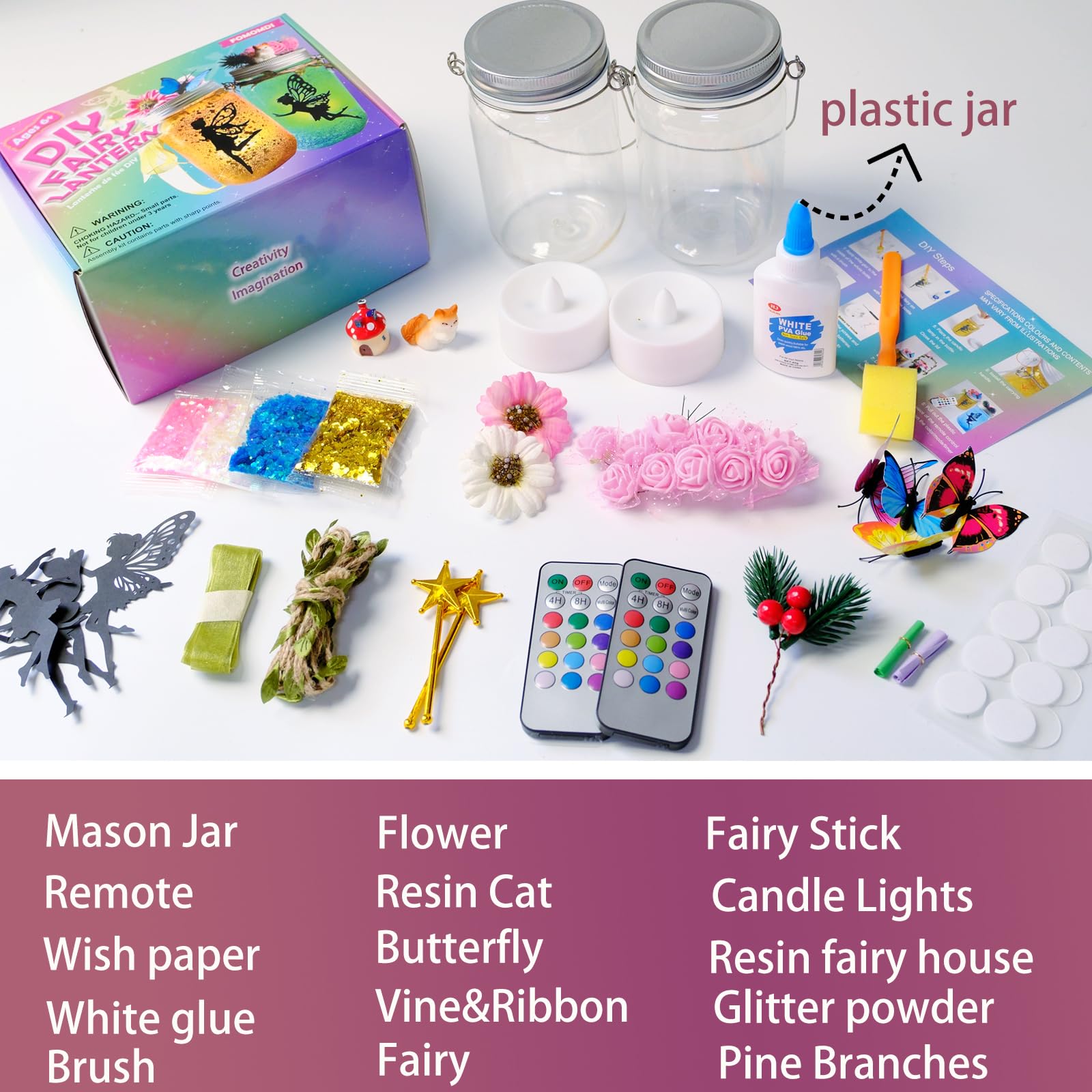 FOMOMDI Fées DIY dans un bocal, kit de veilleuse lanterne de fée à changement de couleur avec télécommande, cadeaux et activités pour enfants filles pour anniversaire et fêtes, jouets de bricolage
