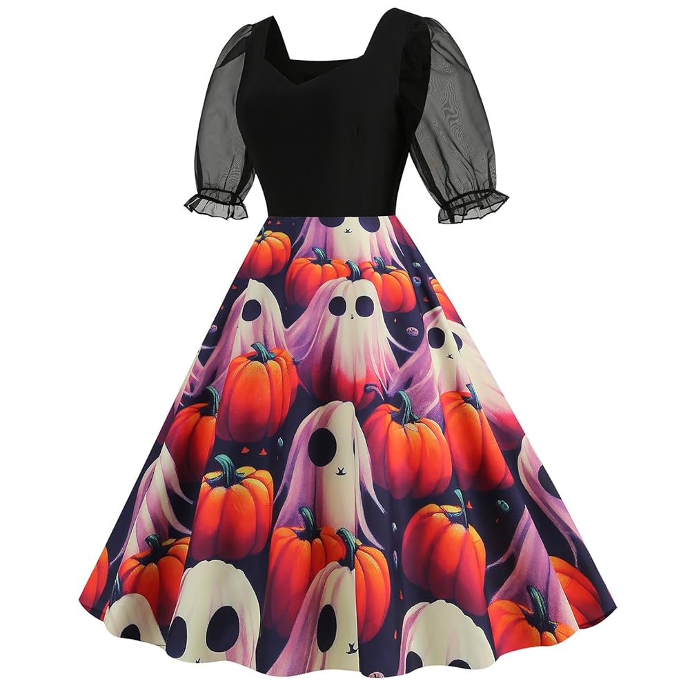 Vestito da Locandiera Medievale - Abito da da per casalinga Senza Maniche  con Stampa di Halloween da Donna Mini Abito Sexy Corto Taglia : Amazon.it:  Moda