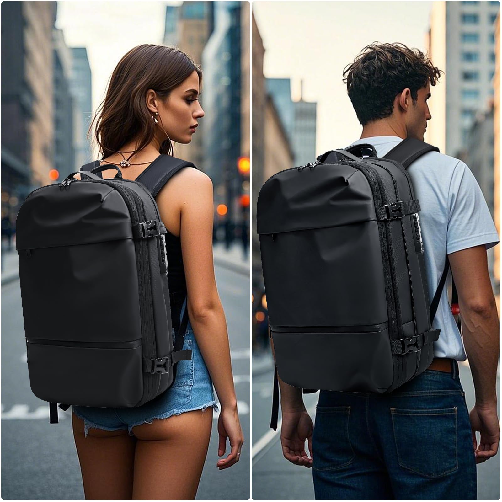 KINGSLONG Vakuum Rucksack Laptop Handgepäck: Herren Reiserucksack Flugzeug 17 Zoll PC Wasserdicht Backpack 60L Erweiterbarer Vakuum Tasche mit Pumpe und Sperre für Business Travel Männer