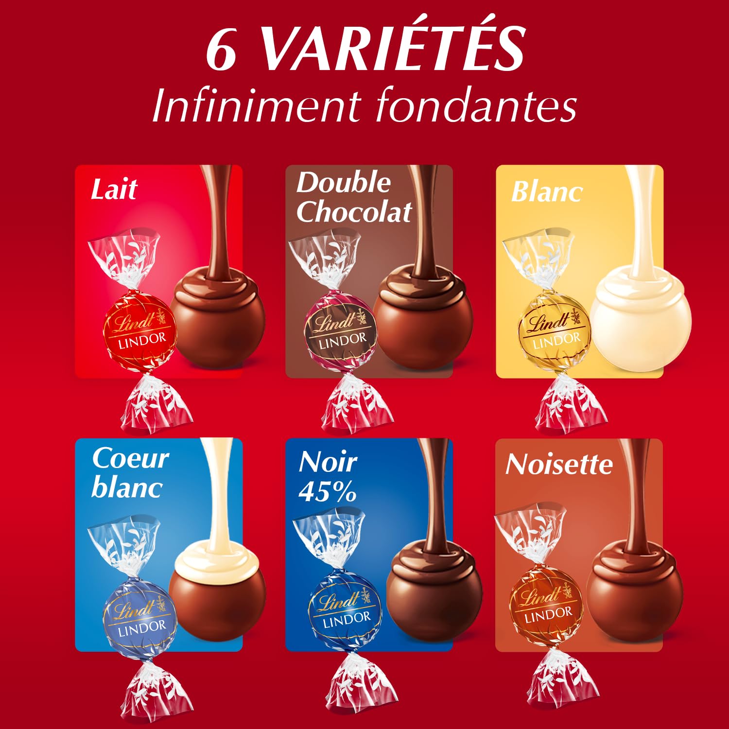 Lindt Boîte LINDOR Édition Saint-Valentin Assortiment Lait Noir 45% Blanc 930g